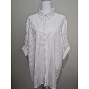 Lauren Ralph Lauren Shirt Womens 3X White Stripe Button-Down Minimalist Coastal